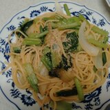 小松菜と新玉葱の胡麻味噌パスタ